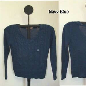 Northcrest Blue Women's Heavy Pull Over V Neck Sweater - S